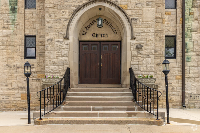 St Joseph Elementary School church entrance in the city of Trenton.