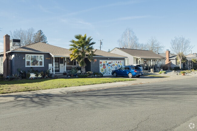 This home in the Tahoe Park neighborhood has beautiful garage art.