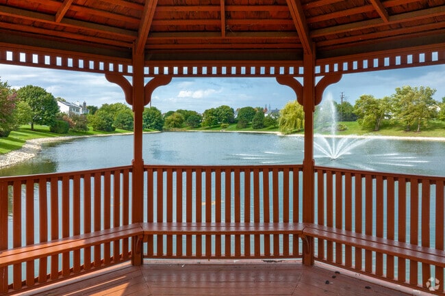 In Wesglen, you can enjoy serene views of one of the many ponds from a gazebo.
