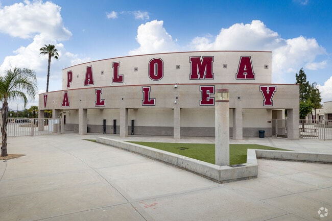 Palm trees grow on campus at Paloma Valley High School in Menifee.