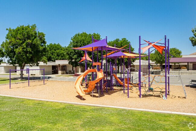Monte Vista Elementary School offers shaded play equipment for students to enjoy.