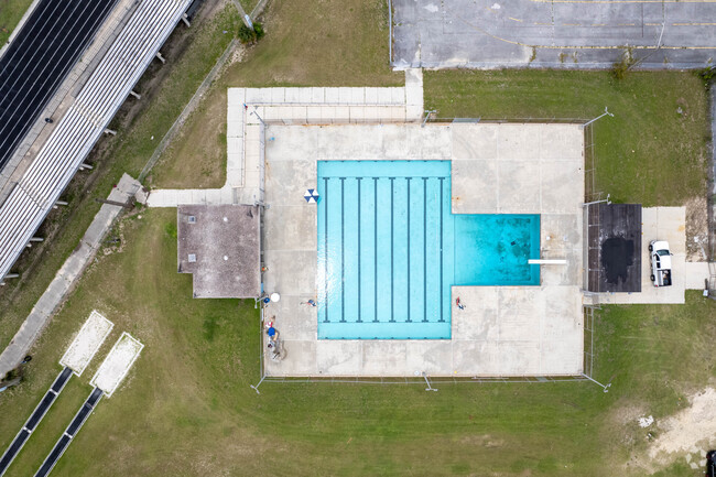 The outdoor swimming pool at the Sallye B. Mathis Elementary School.