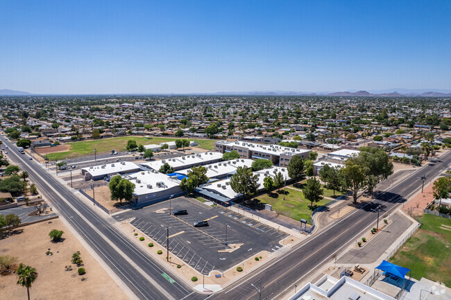 Aerial view captures Cholla Middle School, a center of learning in Phoenix.