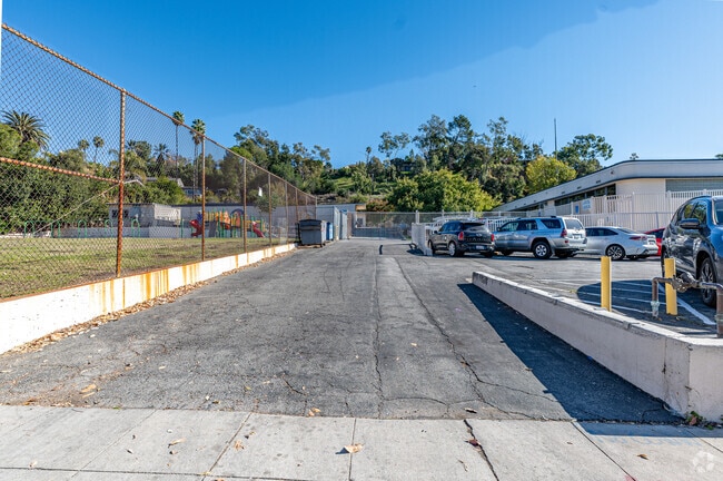 The entrance to the parking lot at Lou Henry Hoover Elementary School in Whittier