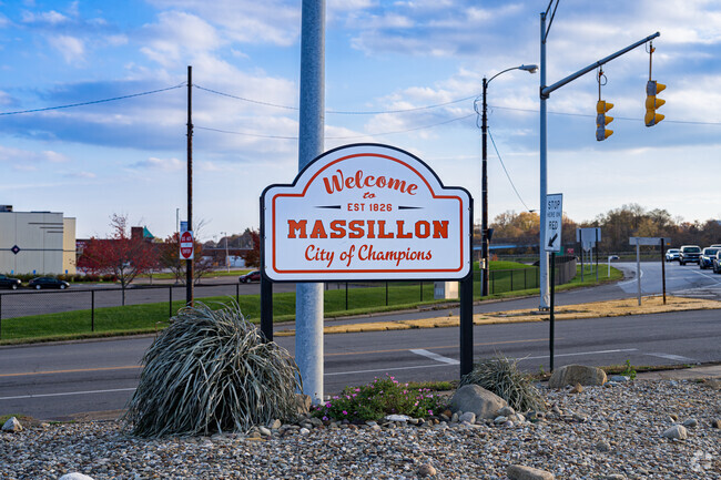 Visitors to West Massillon are greeted by a city welcome sign on I-77.