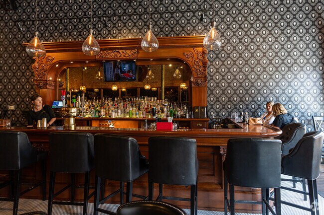 The Gin Mill has a stunning interior with a bar near Jasper Park.