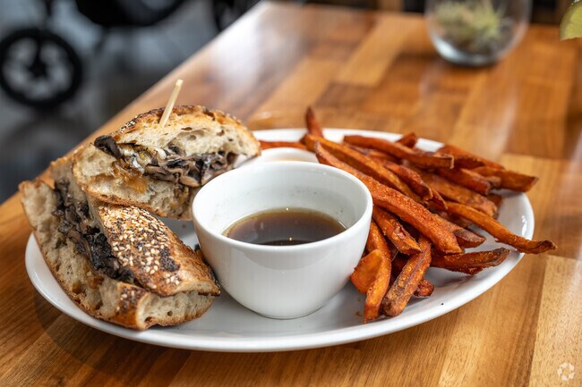 Cafe Flora's incredible French Dip sandwich is a Harrison/Denny Blaine locals favorite.