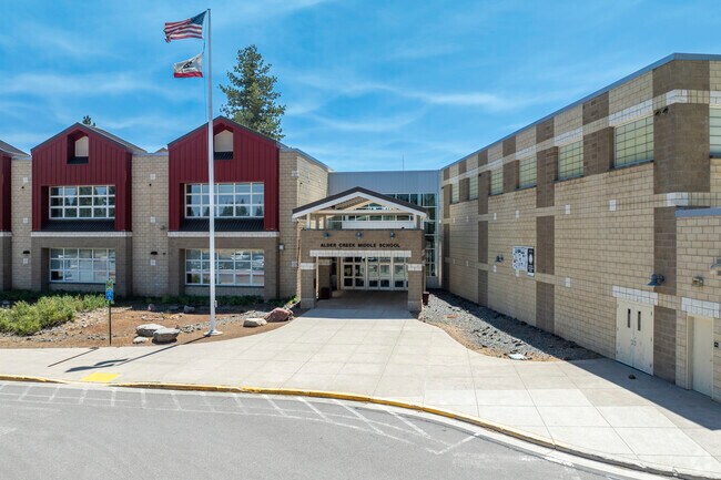 The front entrance to  Alder Creek Middle School.