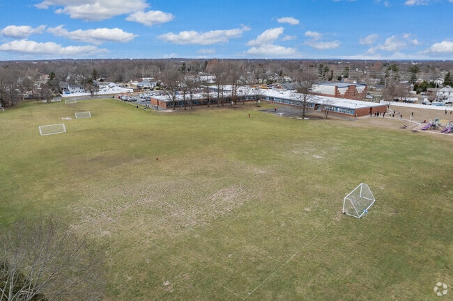 Strathmore Elementary School's soccer fields and play area.