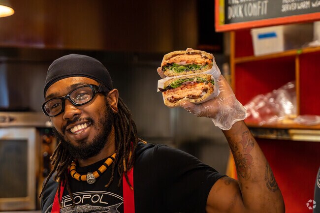 Make sure to try the Smoked Salmon BLT at Belvedere Square's Neopol, located in Chinquapin Park.