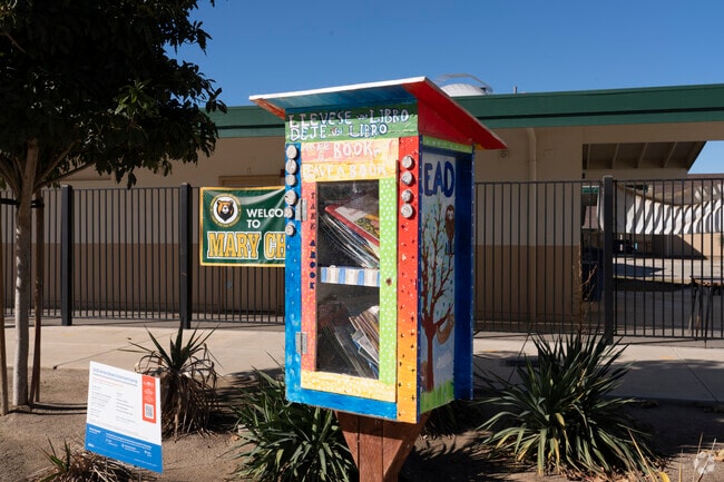 A free book exchange in Mary Chapa Academy in Greenfield, California.