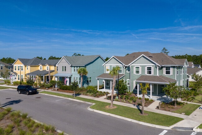 A row of two story single family homes in the newly built Wildlight community in Yulee.