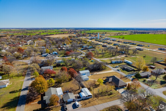 Aerial view of the Wayne Neighborhood with some houses and trees.