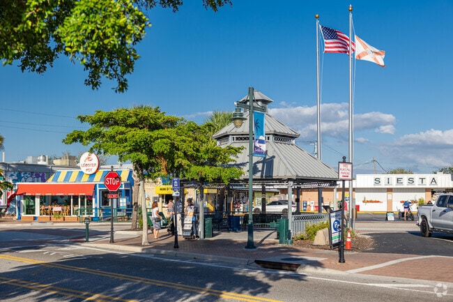 Siesta Key Village is the downtown area featuring restaurants, nightlife, and local businesses.