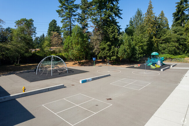 A classic blacktop on the playground at Cascade K-8 Community School in Shoreline has games.