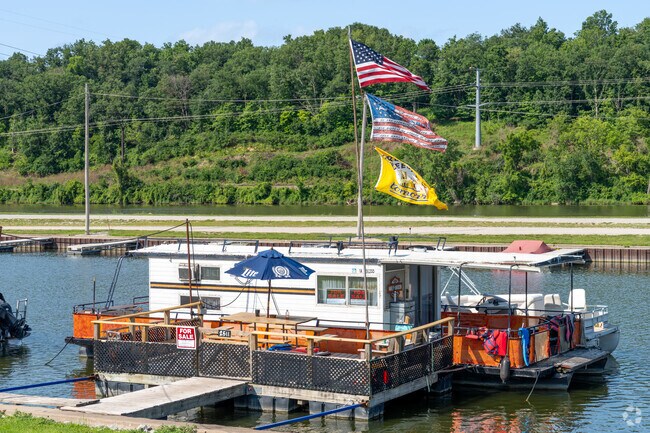 This decked out house boat showing it's character and pride in the Ellis Harbor community.