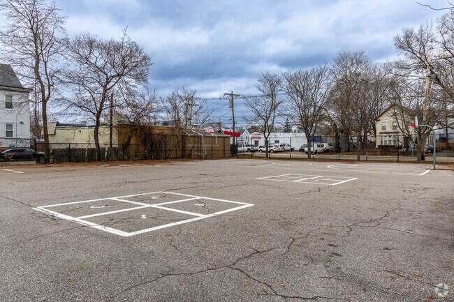 The basketball and foursquare courts at the South Elementary School in Stoneham, MA.
