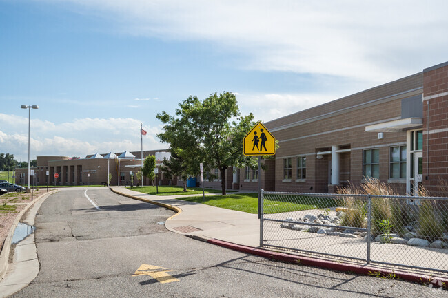 The drop-off drive at Aspen Creek K-8 School in Broomfield, Colorado.