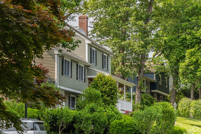 Homes in Westwood are surrounded by green space and trees.