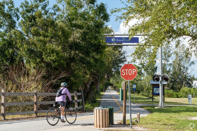 East Gate has a bike trail starting point with a trash receptacle available.