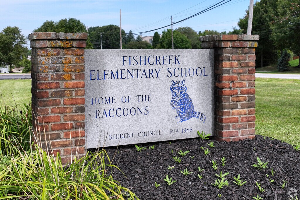 The Fishcreek Elementary School
sign welcomes faculty, staff, students, and parents.