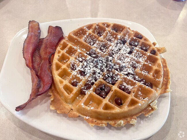 The chocolate chip waffle at Sun Up Cafe is a favorite on this Mooresville  restaurant menu.