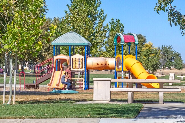 Kids enjoy the playground at Dwight Amey Neighborhood Park in Merced.