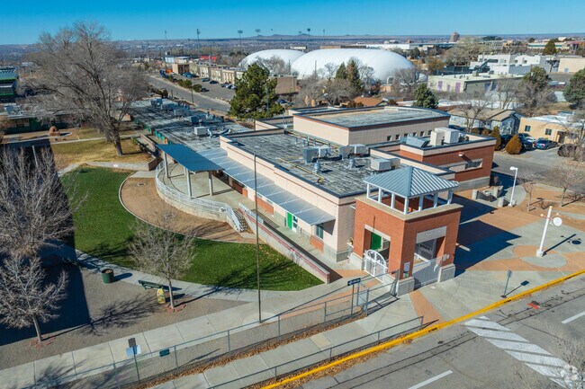 Albuquerque's Lowell Elementary School is located near the University and it' stadiums.