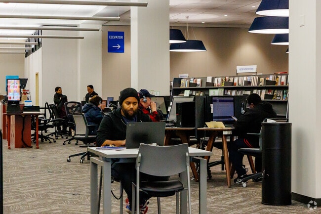 Schaumburg Township District Library offers computers for locals to use and areas for studies.