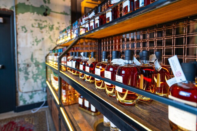 Rack of Whiskey at One Eight Distilling in the Ivy City neighborhood.
