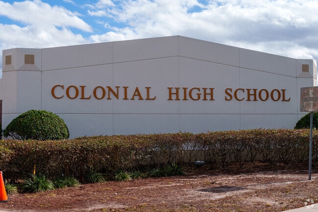 A large sign greets you as you enter the main entrance of Colonial High School.