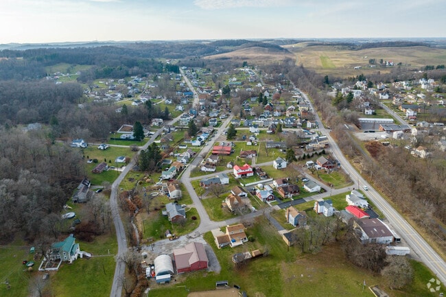 An aerial view of Midway looking west from Midway Park.