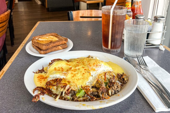 The Neighborhood Cafe's The Cajun Breakfast is available all day in Union Park.