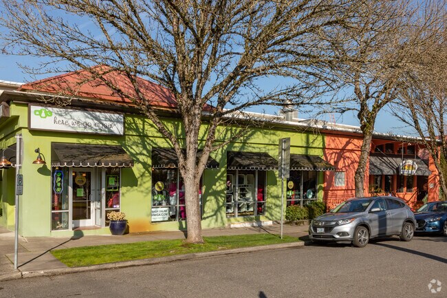Colorful shops are seen all over south Portland, Oregon with lots of areas to walk.