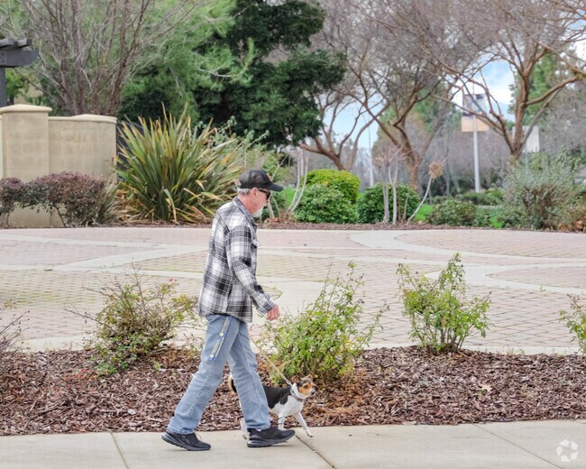 Man and his best friend enjoy a stroll in Country Hills.