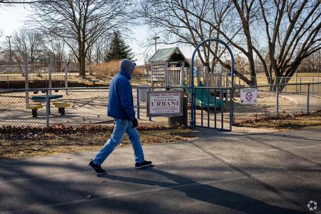 Stroll and play at Cooney Field Tot Park in Cranston Stadium, RI.