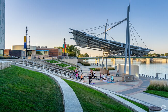 Local meetups near Lafnow include yoga sessions by the Cedar River.