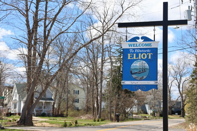 The Eliot town sign welcomes visitors to the South Eliot neighborhood.
