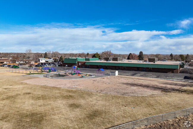 The rear play areas at Woodglen Elementary School in Thornton, Colorado.
