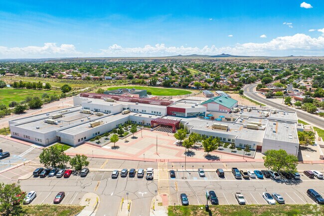 An aerial view of L.B. Johnson Middle School.