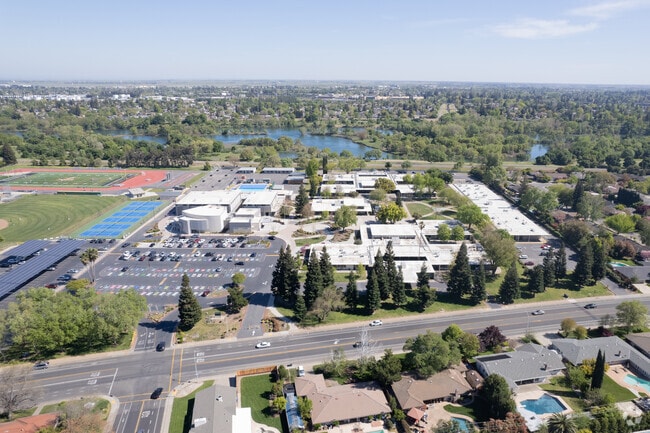 Tying it's namesake to it's source, This is an aerial view of Rio Americano High School and the American River.