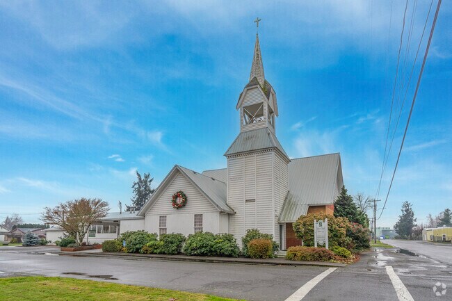 The iconic Hubbard Chapel hosts weddings and community events in Hubbard, OR.