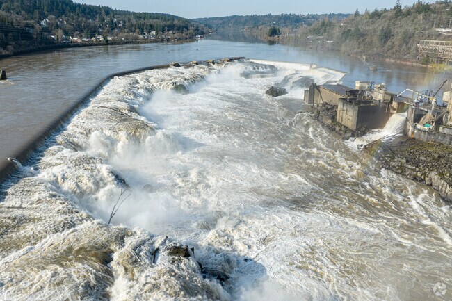 Willamette Falls is a prominent feature in Canemah.