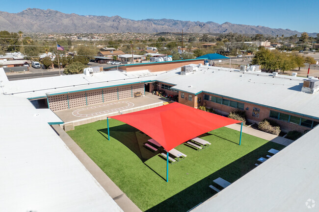 Student love the covered lunch benches at Whitmore Elementary School.