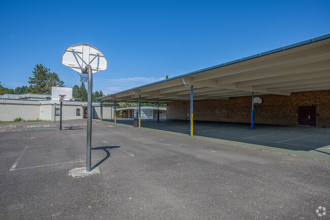 Basketball courts at Chehalem Elementary School in the neighborhood of West Beaverton, Oregon.