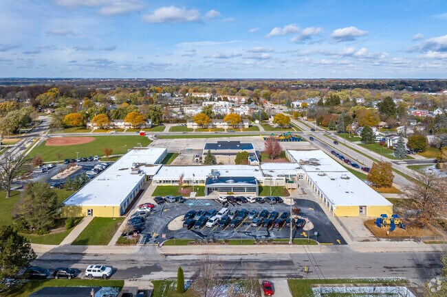 An aerial view of Shady Lane Elementary School.