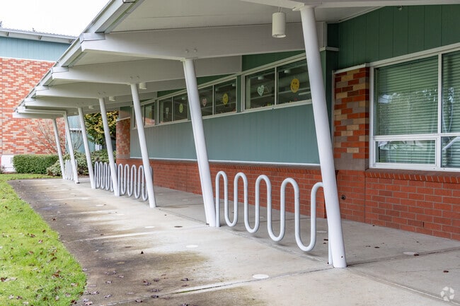 Covered bike parking at York Elementary School in Vancouver, WA.