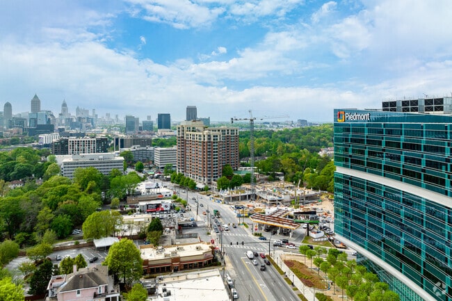 Looking South down Peachtree Street with Piedmont Hospital and Atlanta Skyline in the background.