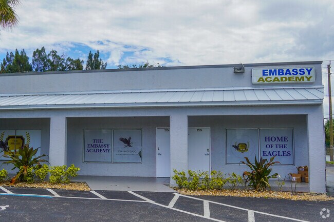 The entrance to The Embassy Academy in Oakland Park, FL.