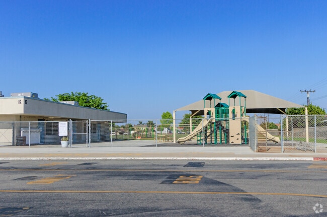 Side entrance of Ethan Allen Elementary School in Fountain Valley.